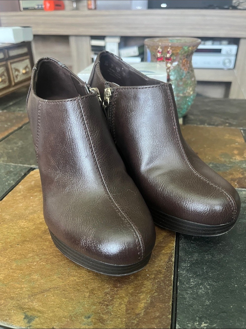 Dr Scholl’s True Comfort Brown Harlie Zip Wedge Ankle Booties Size 6M
